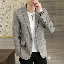 눠웨이 남성 체크 무늬 재킷 슬림 패션 캐주얼 정장