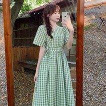 M-4XL 빅사이즈 체크 패턴 롱원피스 3종 비치 데일리 88 여름 A라인 캐주얼 꾸안꾸