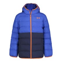 Under Armour Pronto 컬러블록 푸퍼 재킷 중간 무게 지퍼 잠금 방수 마린 피치 그레이 4