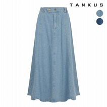 탱커스 여성 밴딩 투버튼 플리츠 데님 스커트