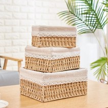 하나몰 꽃무늬 로프 다용도바구니 대중소세트, 1개, 베이지