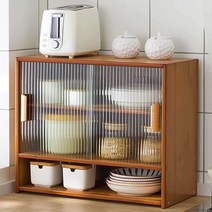 주방 소형 수납장 홈카페 그릇장 미니 진열 원목 찬장, 유리 미닫이문 1층 67cm