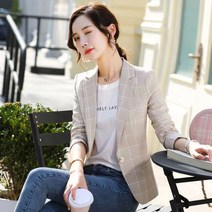 AMlisa 원버튼 싱글 여성 체크 정장 숏 자켓 트랜드 슬림핏 봄 가을 여성 캐주얼 자켓