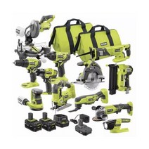 Ryobi 료비 Ground 무선 12도구 콤보 18볼트 키트 배터리 3개 및 충전기 녹색