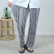 남자 썸머 와이드 스판 냉장고 스트라이프 플리츠 주름 밴딩 쿨 냉감 팬츠 바지 (2컬러)