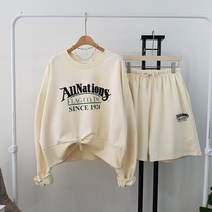 상상그이상 여성용 국내제작 올네이션 반바지 맨투맨 트레이닝 세트 짧지않은 바지기장 레터링 맨투맨 편안한 여자 츄리닝 운동복