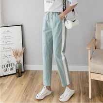 여름 라인 스판 9부 여성 린네 면 바지 밴딩 팬츠 XL 샌드