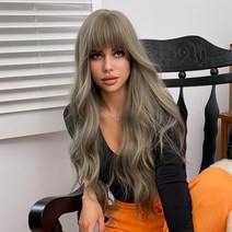 Long Pink Wigs with Bangs Wave Synthetic Wigs for Women, 1542907, 하나