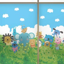 반투명시트지 무점착창문시트지 창문 유리 거울 유리창 베란다 유리문 유리 윈도우 창문 시트지 썬팅지 선팅지 필름 무점착반투명시트_주주덩굴숲친구들_A01_W90xH90cm YR+3314EA