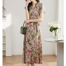 휴드 4 COLOR 플라워 새틴 쉬폰 원피스