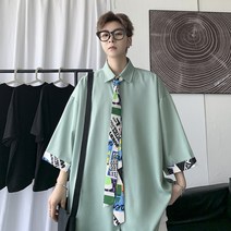 헤어 스타일리스트 여름 셔츠 남성 디자인 드레이프 아이스 실크 셔츠 반팔