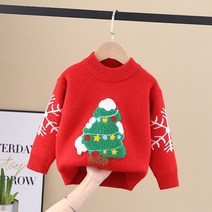 도오빠 클리로미 아동 크리스마스 스웨터 귀여운 라운드넥 니트 루돌프 산타 트리 자수 티셔츠 가을 겨울 여아 남아 공용 키즈 주니어 어린이