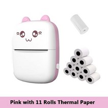 포토프린터 휴대용 미니 무선으로 진 라벨 메모 케이블로 잘못된 질문 인쇄 전화 용, Pink 11 Rolls Paper