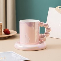 아트 세라믹 인테리어 아름다운 꽃 모양 진주 화이트 퍼플 핑크 커피 컵과 접시 크리에이티브 티 컵 세트 독특한 선물, [05] 320ml