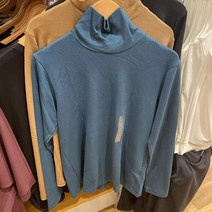 Uniqlo 여성/여성 439063 부드러운 스트레치 코튼 터틀넥 투 라펠 긴팔 티셔츠 바닥 탑 가을
