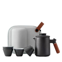 MONTHERIA 몬테리아 다기세트 여행하다 야영하다 야유회 다기세트 선물 자가용 여행 휴대용다기세트 명절 선물, 블랙 세트