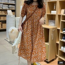 가바바 여성 원피스 귀여운 오렌지 플라워 반팔 롱원피스 G48992