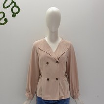 브이넥 더블 단추 허리 라인 끈 쉬폰 블라우스/F1ABL410A