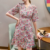 (노블리안힐스)여자 플라워 패턴7부 소매 원피스 W629576