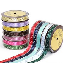 (AES) 공단 프린트 리본 15mmx16yd 땡땡이 포장 끈, B3. 백색 - 노랑