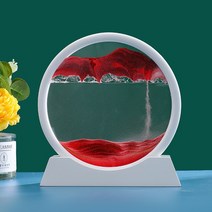 쇼파뒤 카페 인테리어 가게오픈 개업 결혼 선물 노호혼 재물복 둥근 유리 3D 깊은 바다 모래 풍경 움직이는 예술 그림 모션 디스플레이 흐르는 프레임 홈 장식, [03] 12 inch, [15] White Base-Red