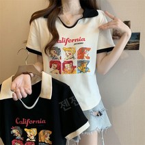 프영띵 작은사이즈 부터 큰 빅사이즈까지 여성 여름 프린트 면 반팔티 루즈 탑