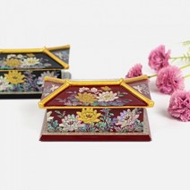 박씨상방 명품 나전칠기 금장 기와 자개명함함, 목단 빨강, 목단 빨강