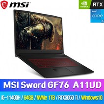 MSI GF76 Sword A11UD /i5-11400H/RAM 64GB/NVMe 1TB/RTX 3050Ti/Win10(정품설치)/SK
