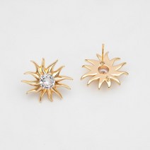 비즈공예 원석 4개 CZ 포장 태양 귀 파워트 진짜 골드로듐 도금 황동 스터드 귀걸이 보석 만들기 DIY 액세, 01 Gold