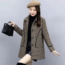 여성 체크 롱 코트 자켓 하운드투스 모직 봄 슬림 긴팔 싱글