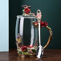 POMTOR 가정용 유리커피잔 사랑스럽고 심플한 컵캡 세트 + (물고기비늘 걸레 증정 이벤트), 8_붉은장미350ml하이라이터+크리