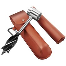 다기능 생존 정착자 도구 Bushcraft 핸드 오거 렌치 나무 드릴 페그 및 수동 구멍 메이커 multitool, 갈색 가죽 케이스, one set+브라운