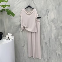 [행복여] 브리즈 셔링 드레이프 블라우스 밴딩 와이드 팬츠 세트