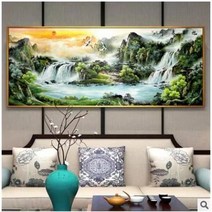 컬러 동양화 산수화 폭포 거실액자 보석십자수 큐빅, 150 x 60