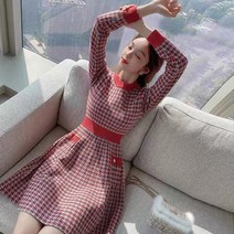 대박난박양 레드 체크 니트 원피스