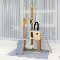 가르르 원목 고양이 캣타워, 긴보드, 원형, 브라운