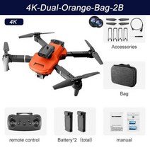 미니 초소형 E100 RC 드론 4K HD 1080P 듀얼 카메라 원 키 이륙 및 리턴 2.4G FPV 와이파이 스마트 장애물 회피 접이식 쿼드콥터 112443, Dual4K 오렌지 백 2B