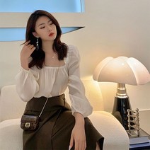 WHR 여성 스퀘어넥 블라우스 티 퍼프 파스텔톤 여리핏 남방 셔츠 데일리 봄가을