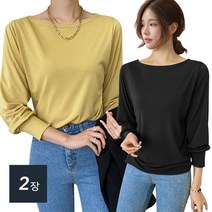 데일리앤 1+1 틸다 여성 보트넥 무지 퍼프소매 레이온 티셔츠