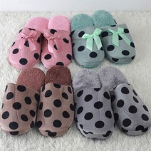 땡땡이 털실내화 리본 도트무늬 털안감 퍼안감 겨울 거실화 털슬리퍼 슈즈