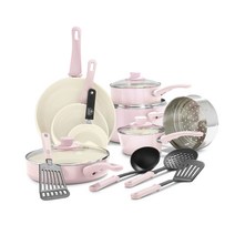 그린라이프쿡웨어 소프트 그립 세라믹 논스틱 냄비프라이팬 세트, 핑크, 16피스 세트 구성 핑크