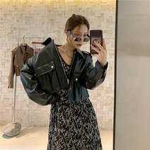 어라운드24 여성 아우터 자켓 인조가죽 긴팔 크롭 라이더 루즈핏