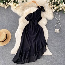 해외여행원피스 동남아원피스 민소매 원 숄더 리틀 블랙 30 40대 수입 끈나시