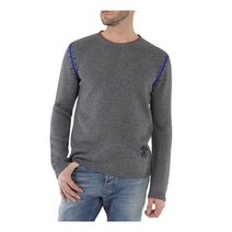 Roberto Cavalli 남성용 Carbon Melange Blanket Stitch Embroidered Sweater Size SmallJNM640-MQ032-04570