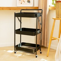 가정용 이동식 수납장 수납함 서빙 카트 무빙 주방용 철제 3단 스텐 스테인리스 3단 접이식 선반 트롤리, 화이트