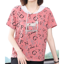 오르미 R99 (M~4XL) 여름 후드 자수 반팔티 빅사이즈 여성후드 반팔 티셔츠