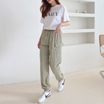나일론 100% 캠핑룩 아웃도어룩 끈 밴딩 조거 스타일 카고 건빵 팬츠