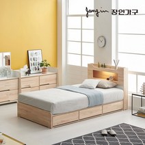 장인가구 뉴시드니 LED 편백나무 수납헤드 3서랍 수납침대 SS_프레임, 내츄럴화이트