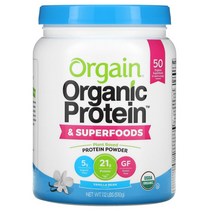 올게인 Orgain 오가닉 프로틴 슈퍼푸드 식물성 파우더 바닐라빈맛 510g, 1개, 510g(1.12lb)