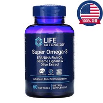 라이프익스텐션 슈퍼 오메가3 EPA DHA 2000mg 올리브잎추출물 리그난 60캡슐, 1개, 60정